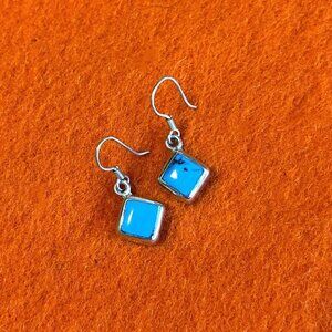 TAXCO Vintage Mexican TR-63 Sterling Silver 925 Blue Turquoise Dangle Earrings